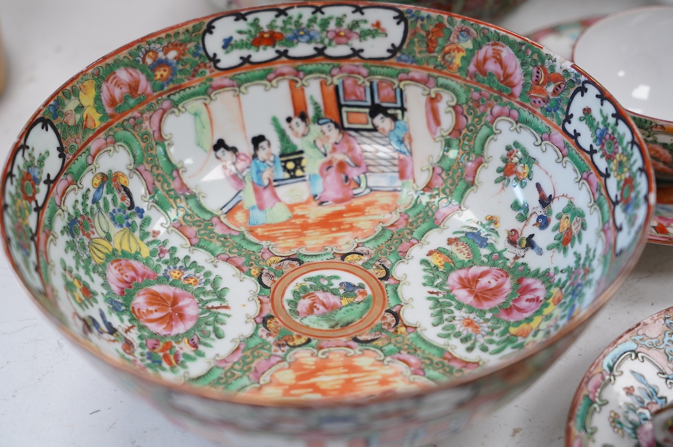 A quantity of mostly early 20th century Canton famille rose ceramics. Condition - poor to fair